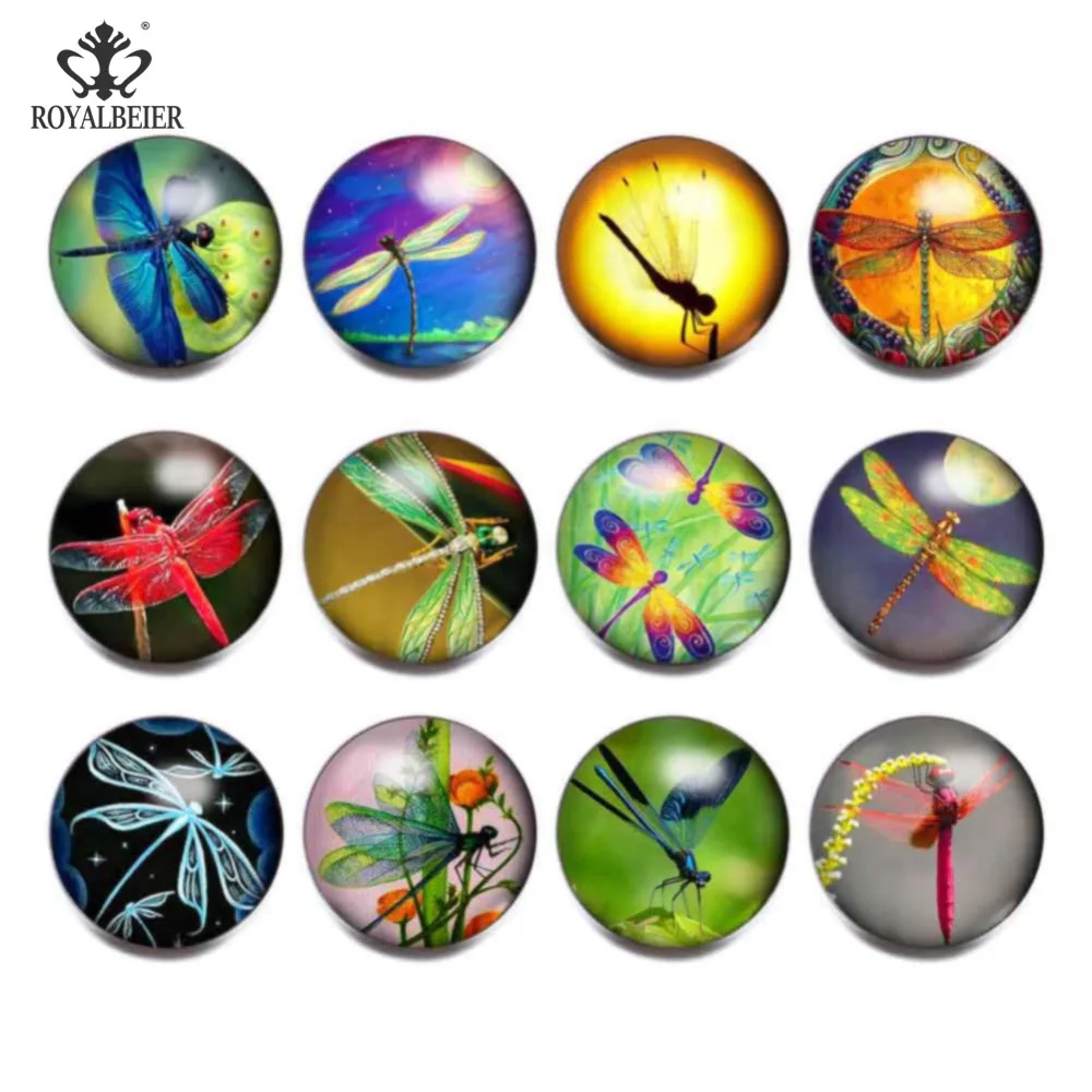 RoyalBeier 12 шт./лот смешанный 18 мм цветной узор стрекозы круглые куполообразные