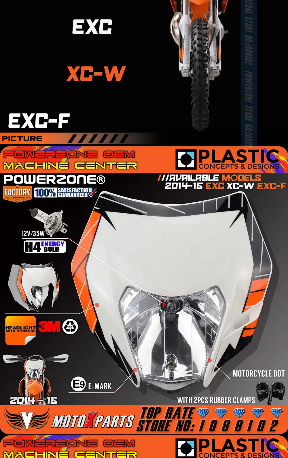Powerzone Мотоцикл Байк Мотокросс Супермото, универсальный налобный фонарь для KTM EXC XCW EXCF SX SXF 125 250 300 450 500
