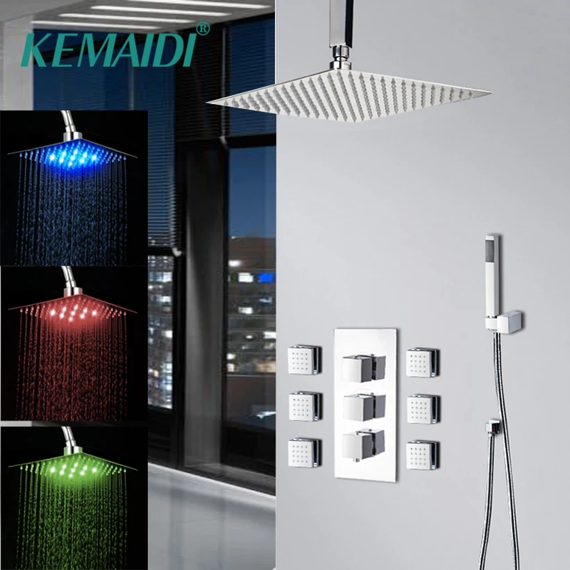 KEMAIDI 8 &quot12&quot 16 &quotСветодиодная насадка для душа ванной комнаты полированная