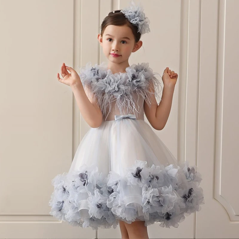 Royal Princess Dress Appliques Ball Gown Wedding Party Kids Pageant Dresses Luxury Girls Holy Communion Long Trailing D162 | Детская