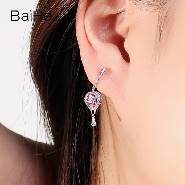BAIHE, 14 K, белое золото, 0.34ct, H/SI-SI3, Круглый,, настоящие натуральные бриллианты, обручение, модное, хорошее ювелирное изделие, подарок, серьги-гвоздики