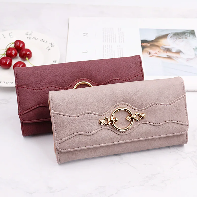 Женский кошелек Винтажный Длинный кожаный Portefeuille Femme с застежкой женский