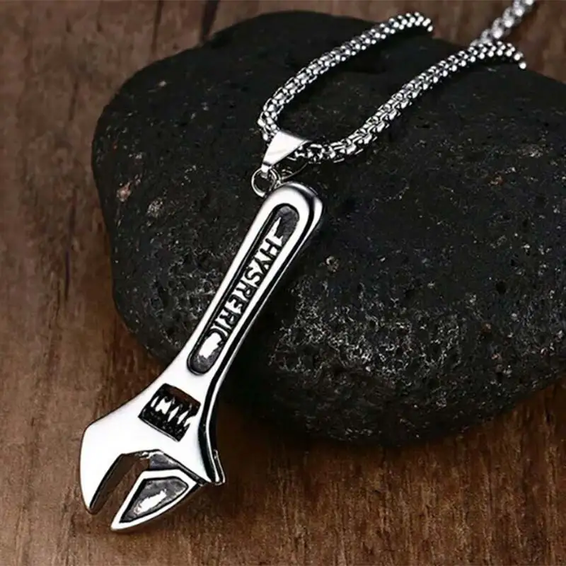 Wrench Pedant Necklace Stainless Steel Vintage Spanner Casual Holiday Gift Whimsical Handy Man Tool Jewelry 23in | Украшения и