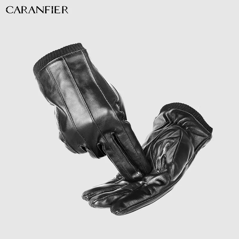 Мужские перчатки из натуральной овчины CARANFIER зимние теплые бархатные с сенсорным