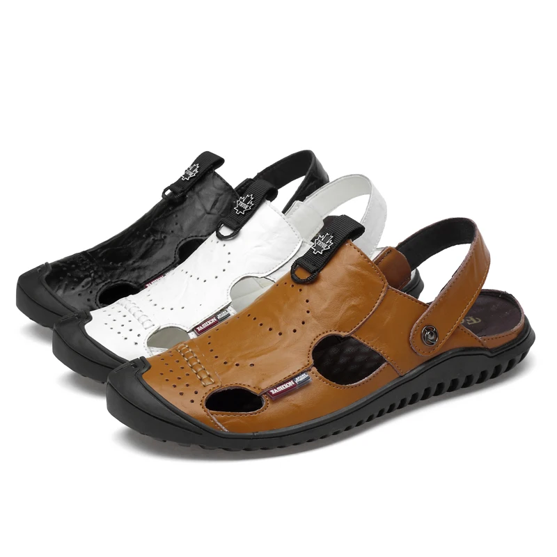 

2021 Fashion Men's Sandals Casual Genuine Leather Shoes Male Summer Breathable Beach Slippers Man Flats Outdoor Sandals For Men
