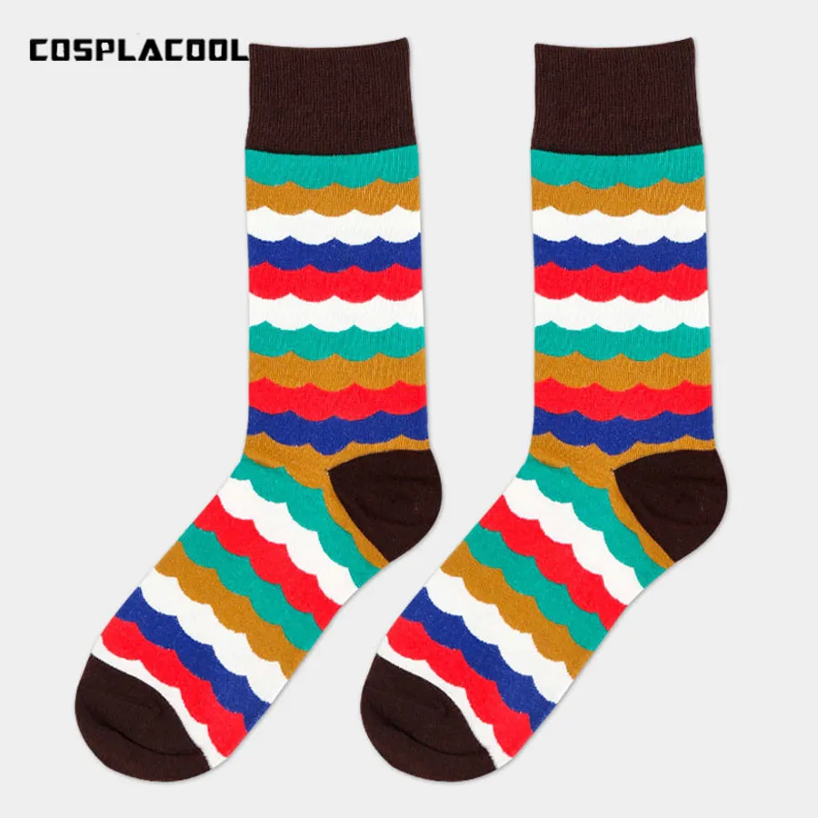 

[COSPLACOOL] Spring Fashion cotton gentlemen business Leisure men socks colorful Quilted Jacquard line hit color socks