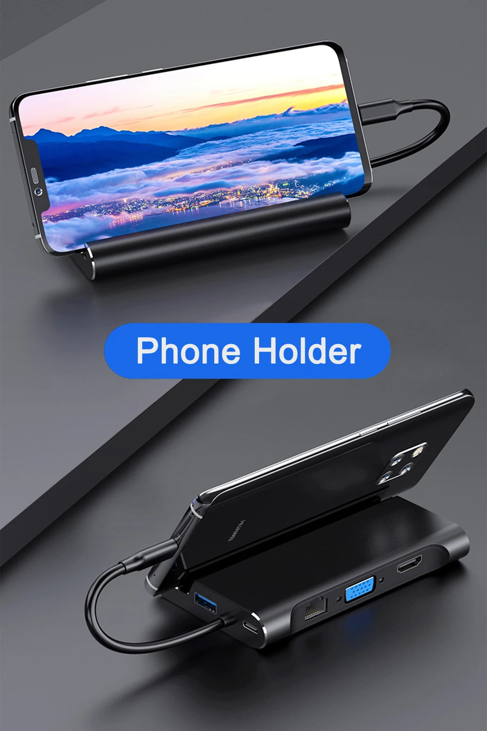 USB C док-станция для ноутбука Thunderbolt 3 HDMI VGA RJ45 PD адаптер с держателем для телефона Подставка для MacBook Pro huawei P30 USB C концентратор