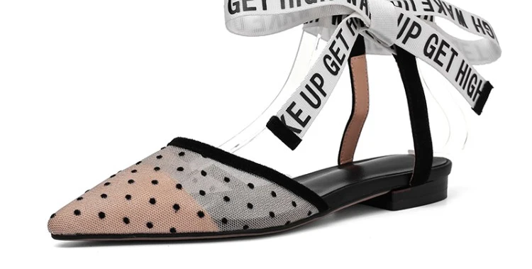 Women Brand shoe low heel Women Casual Shoes Slip On Slides Pointed Toe Low Heel Shoes emale bowtie air mesh polka dot pump