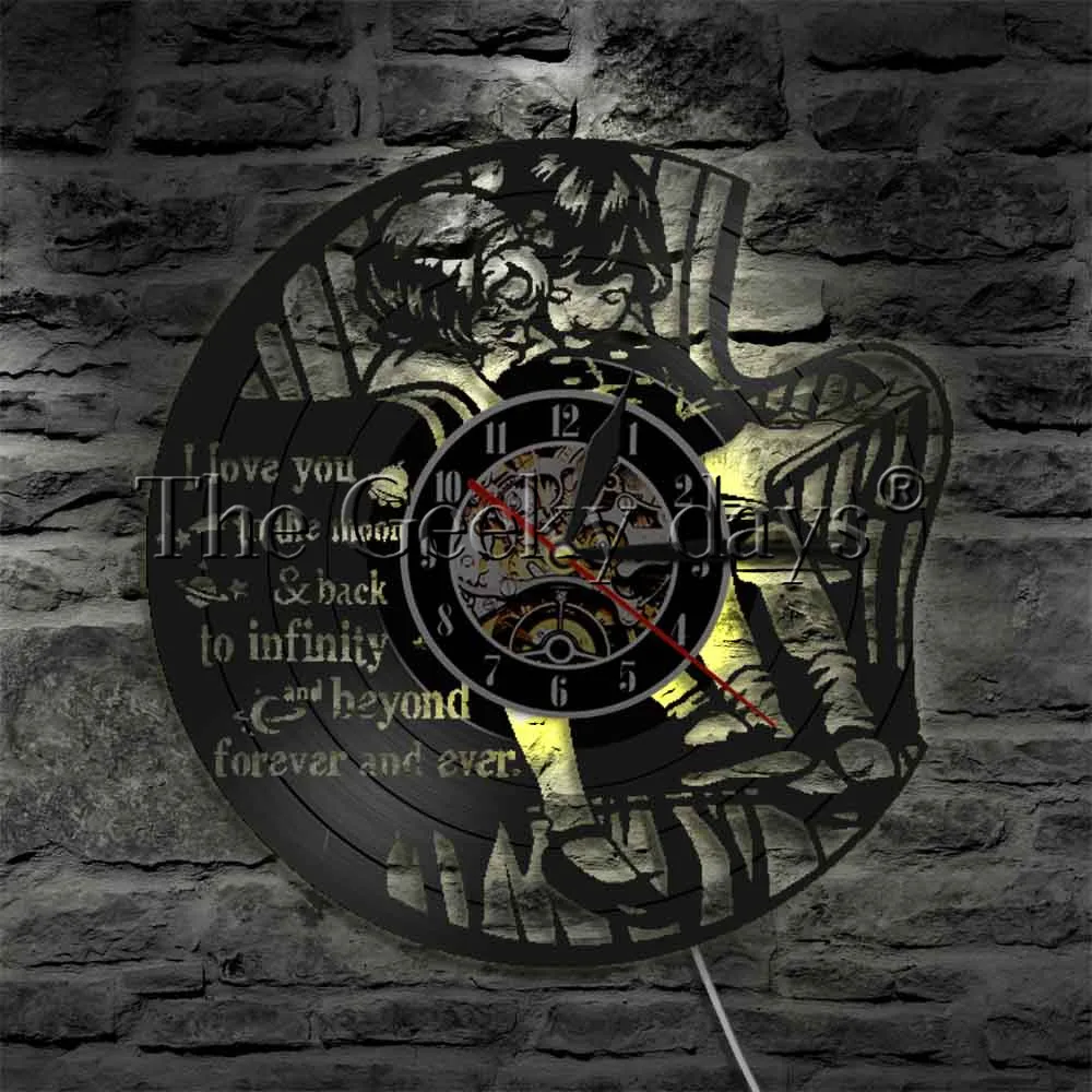  I Love You To The Moon LED Lighting Little Sister Brother Wall Art Gramophone Record Clock For Kid Room Decor | Дом и сад