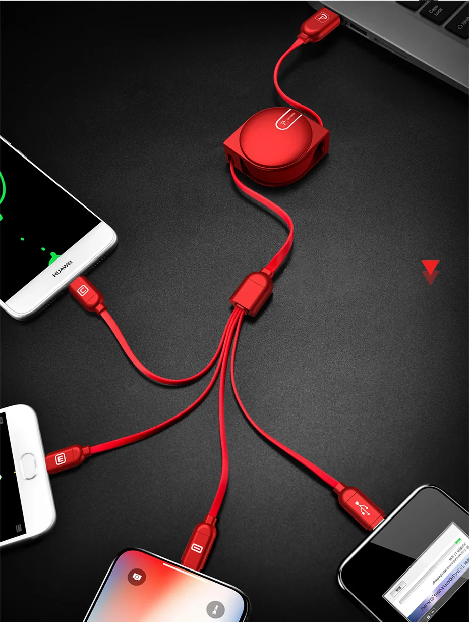 Oatsbasf Выдвижной USB кабель 4 в 1 для iPhone XS XR XS Max кабель для мобильного телефона type C Micro USB кабель для зарядного устройства телефона