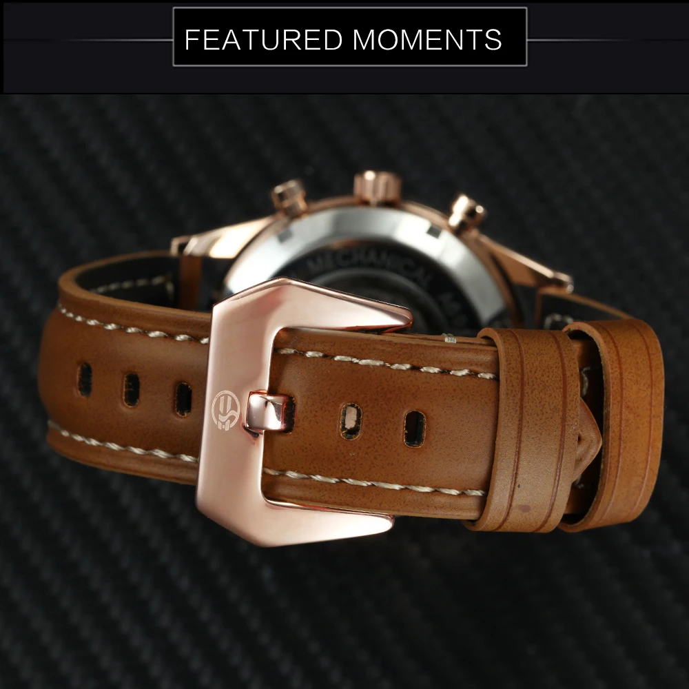 

FORSINING Modern Automatic Watch Men Fashion Mechanical Wrist Watches Three Sub-dials Brown Leather Band Vintage reloj masculino