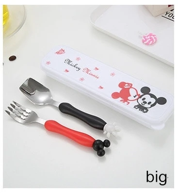 big mickey 2 шт. нержавеющая сталь набор ложка и вилка Kawaii Микки и Минни Маус набор посуды для детей мультфильм кухня интимные Аксессуары Инструмент - Цвет: big mickey