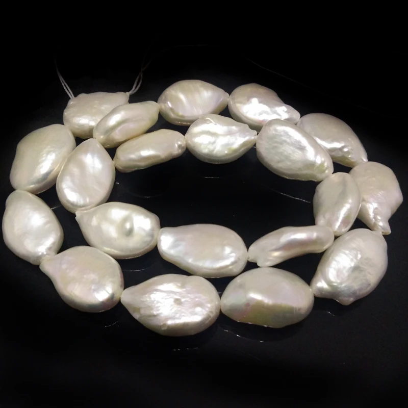 

16 inches 12x17mm White Natural Seed Shape Coin Pearl Loose Strand