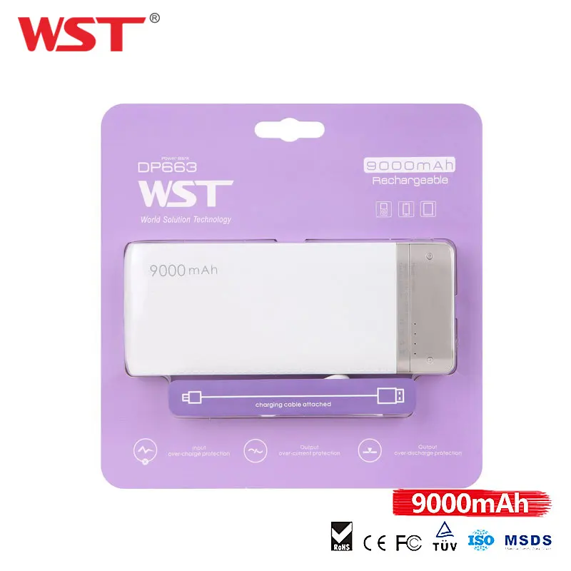 Оригинальный цветной внешний аккумулятор WST 9000 мАч Ультратонкий портативное
