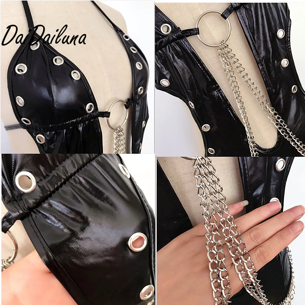 Эротическая одежда Для женщин Искусственная кожа цепи сексуальное женское белье