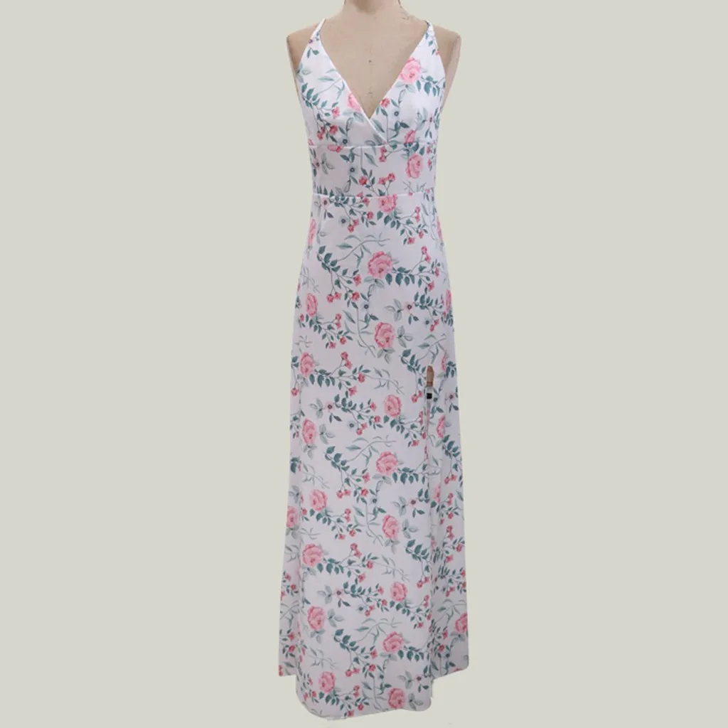 Женское длинное платье на бретельках Boho вечерние женские пляжные платья макси с