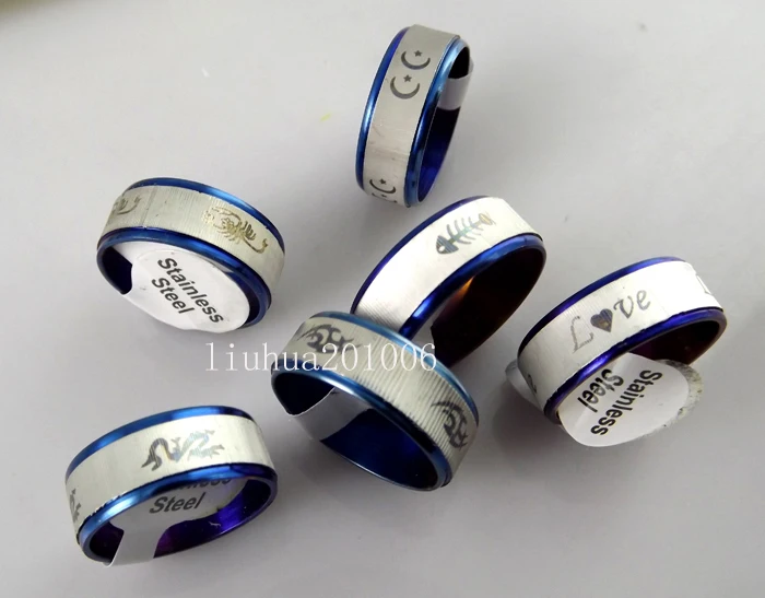 

Wholesale 36 pcs Blue Stainless Steel Rings Fashion Jewelry