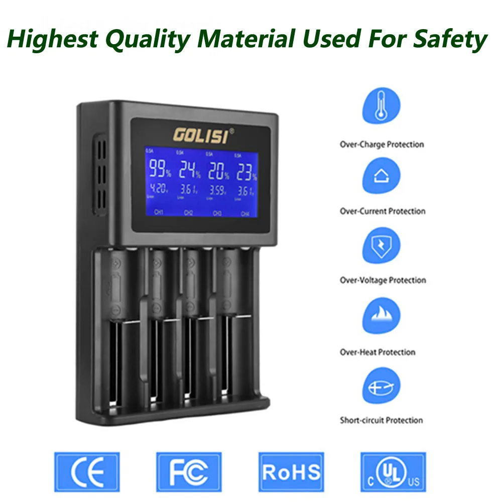 Golisi S4 ЖК дисплей Смарт зарядное устройство для литий ионного/NI cd/NI mh/AAA/AA 0.5A/1A/2A