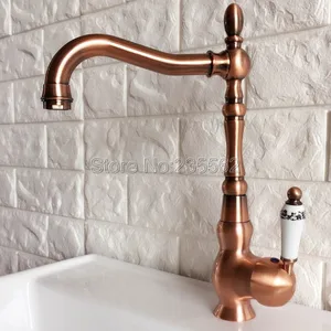 antique red copper kitchen sink faucet washbasin faucets ceramic lever cold hot water mixer bathroom taps deck mounted lnf424 free global shipping