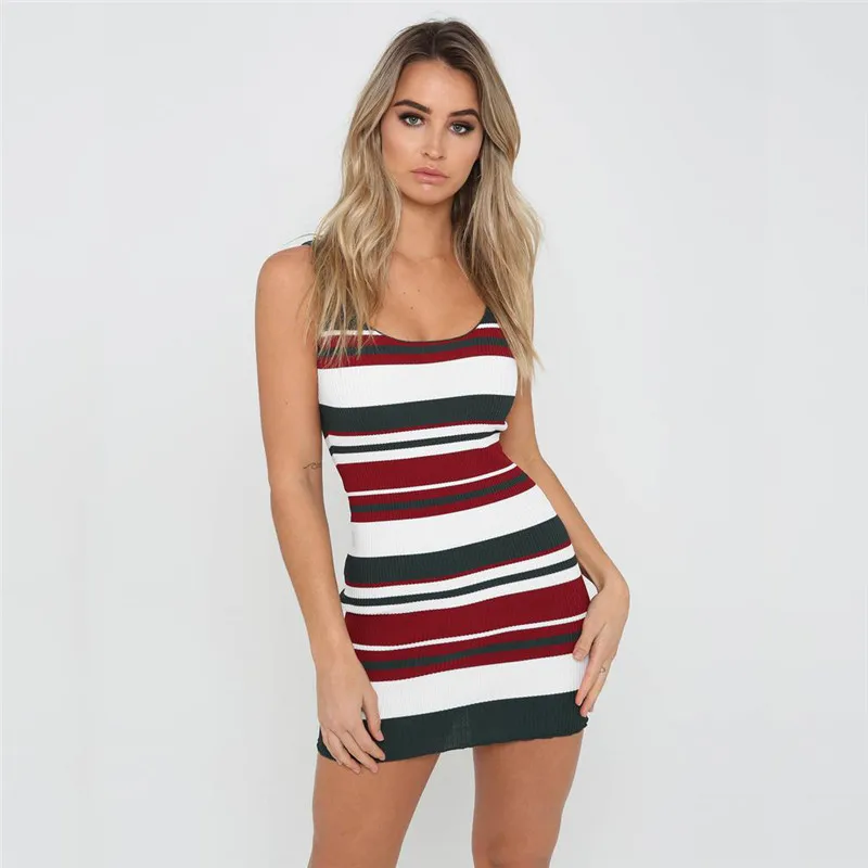 ELSVIOS женское облегающее Бандажное платье без рукавов Летнее Полосатое вязаное 2018