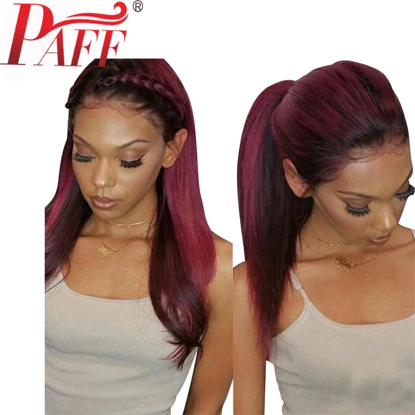 Ombre Win красно коричневый Синтетические волосы на кружеве человеческих волос парики 130% плотность бразильский