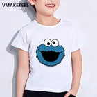 Детская летняя футболка для девочек и мальчиков с изображением монстра из Улица Сезам, печенья, Детская футболка с мультяшным принтом, Забавная детская одежда, ooo2412