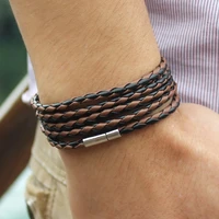 tyo fashion 5 layer leather bracelets charm bangle handmade round rope turn buckle bracelet for women men low price wholesale