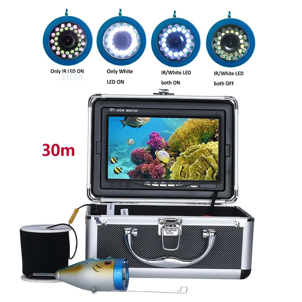 

7" Inch 30M 1000TVL Fish Finder Underwater Fishing Camera 15pcs White LEDs + 15pcs Infrared Lamp For Ice/Sea/River Fishing