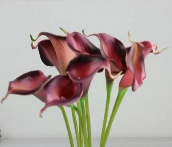 dark purple 10 шт./партия ПУ мини тюльпаны искусственный букет настоящие на ощупь цветы для дома Свадебные Декоративные цветы и венки с цветами - Цвет: dark purple
