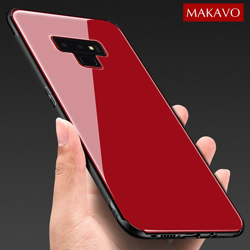 MAKAVO for Samsung Galaxy S9 Case Luxury Tempered Glass Back Cover Note 9 Hybrid Shockproof Hard Plus |