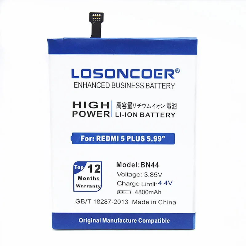 Аккумулятор LOSONCOER BN44 4800 мАч для Xiaomi Redmi 5 plus 5,9" Hongmi 5 Plus, аккумулятор большой емкости для телефона