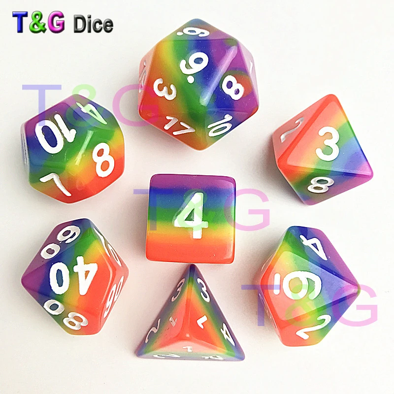 7 шт./компл. радужные игральные кости, d4 d6 d8 d10 d12 d20 Подземелья и Драконы ролевые игры игрушки подарки для игры в шахматы