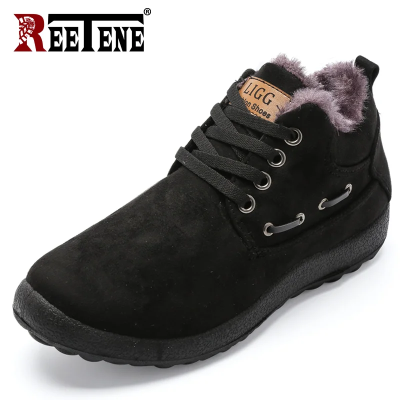 Black REETENE/зимние ботинки; мужские теплые зимние ботинки; мужские зимние ботинки; Рабочая обувь; Мужские Зимние ботильоны; повседневная обувь для влюбленных; botas hombre; Размеры 37-49 - Цвет: Black