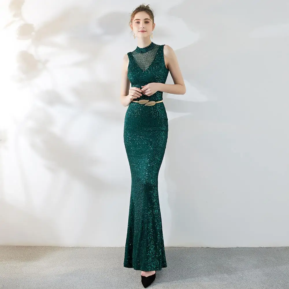 wei yin Wine Red Sparkle Gorgeous Long Evening Dresses O-Neck Mermaid Sexy Sequined Elegant Gowns Robe De Soiree WY1803 | Свадьбы и