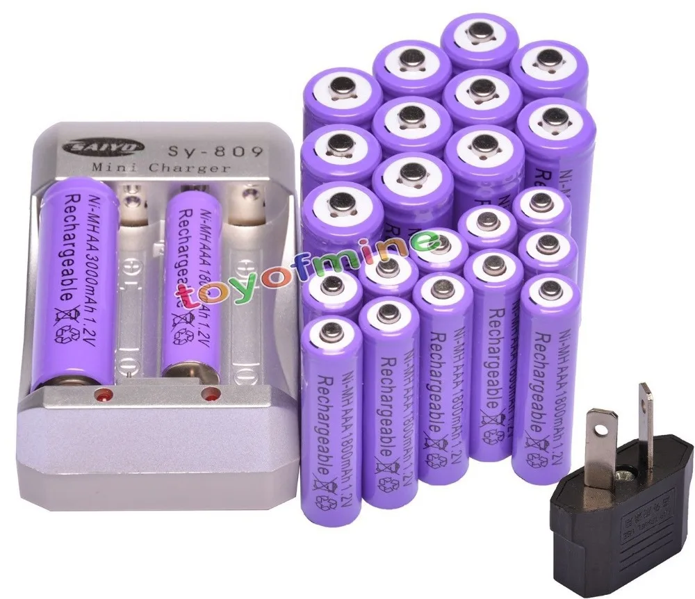12x AA 3000mAh + AAA 1800mAh 1 2 V Ni MH фиолетовый перезаряжаемый аккумулятор USB зарядное