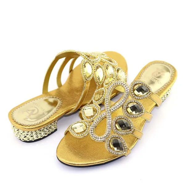 only gold shoe Новые летние женские туфли на низком каблуке в нигерийском стиле; женские свадебные туфли и сумочка в комплекте, украшенные аппликацией; женская обувь на низком каблуке - Цвет: only gold shoe