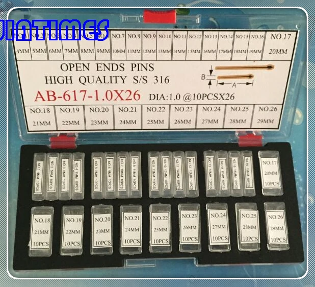 

Free Shipping 260pcs 1.0mm Diameter High Quality Stainless Steel Open Ends Pins from Size 4mm to 29mm