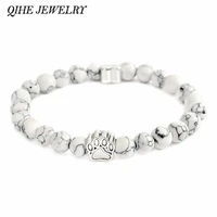 qihe jewelry tiny anitique paw charm stone bracelet pet memorial cat dog lovers jewelry for men women unisex