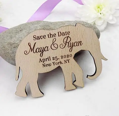 

personalized elephant rustic Wedding wooden Save the Date Magnets engagement party favors company gifts invitation inserts