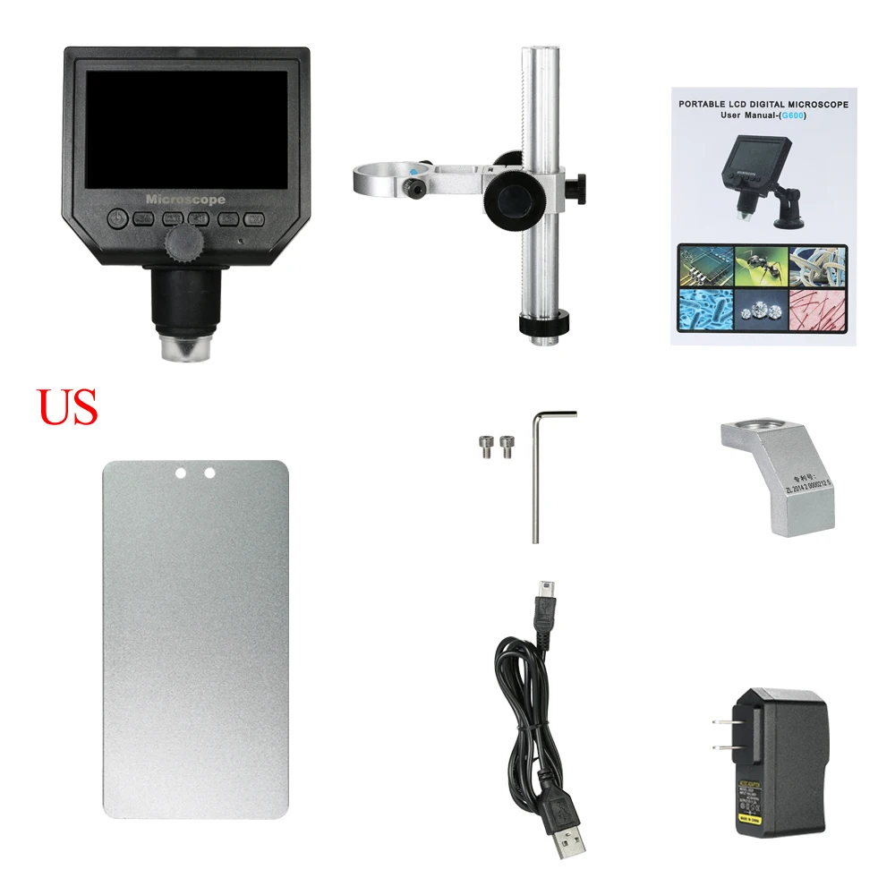 US Plug 600X4,3 дюймов цифровой микроскоп электронный видео микроскоп HD lcd паяльный микроскоп телефон Ремонт лупа+ металлическая подставка - Цвет: US Plug