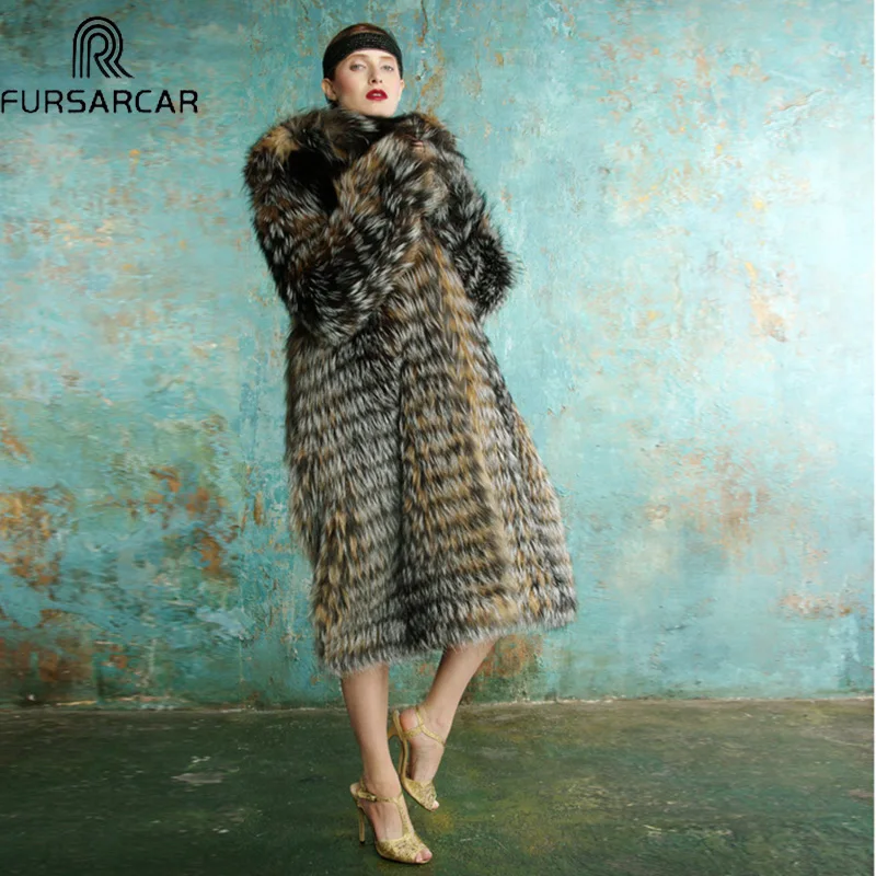FURSARCAR роскошное пальто размера плюс на заказ зимнее из лисьего меха X Long