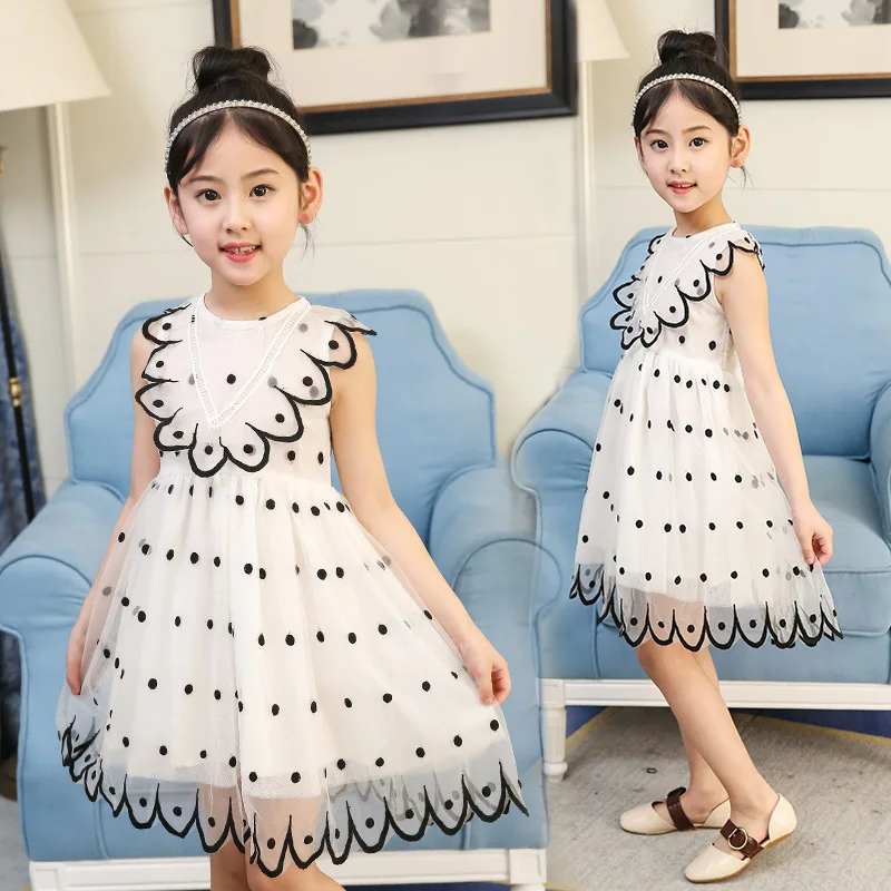 Kids Dresses for Girls Toddler Summer Dress Children 2019 Elegant Wedding Party Lace Polka Dots Mesh 3 to 13 Years | Детская одежда и