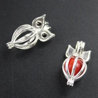 1pcs silver plated creative cute owl trendy necklace bracelet jewelry making pearl cage locket pendant perfume diffuser jewelry