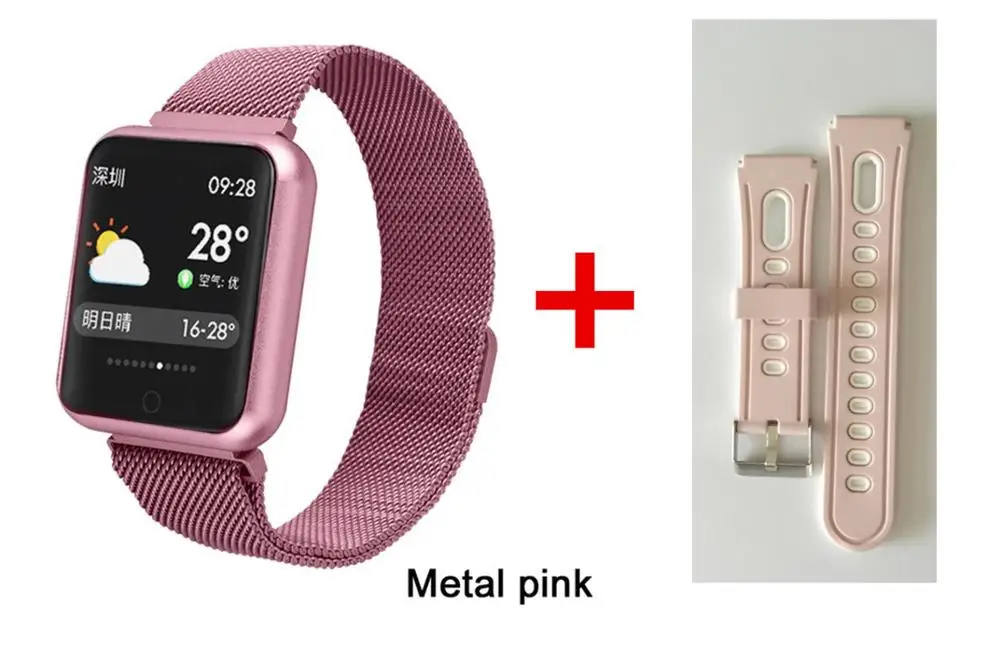 Add Pink Strap P68 смарт-браслет мульти-спортивный браслет IP68 Водонепроницаемый фитнес-трекер пульсометр Смарт-часы для мужчин и женщин - Цвет: Add Pink Strap