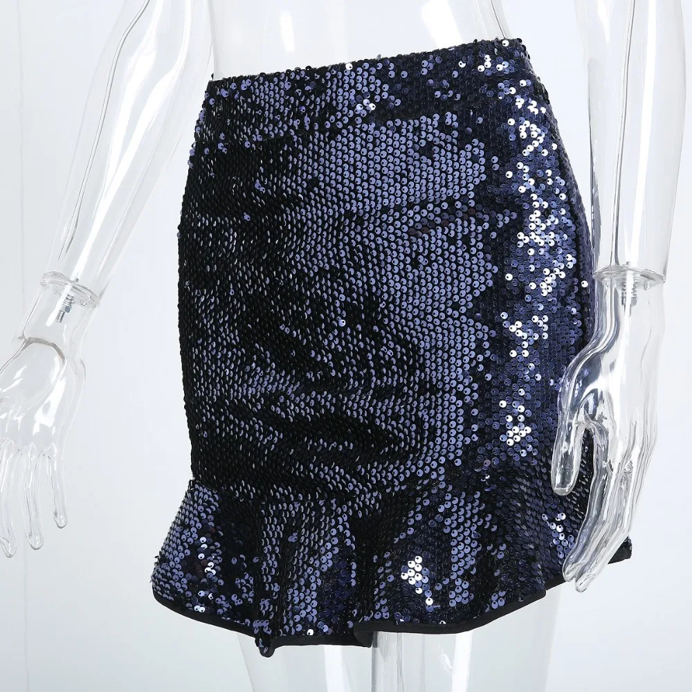 Фото Women Summer Sexy Mini Mermaid Skirt 2018 Blue Sequins Ruffles Slim Zipper Shiny Female Short Evening Party Club Skirts Женская одежда Women Summer Sexy Mini Mermaid Skirt 2018 Blue Sequins Ruffles Slim Zipper Shiny Female Short Evening Party Club Skirts Женская одежда