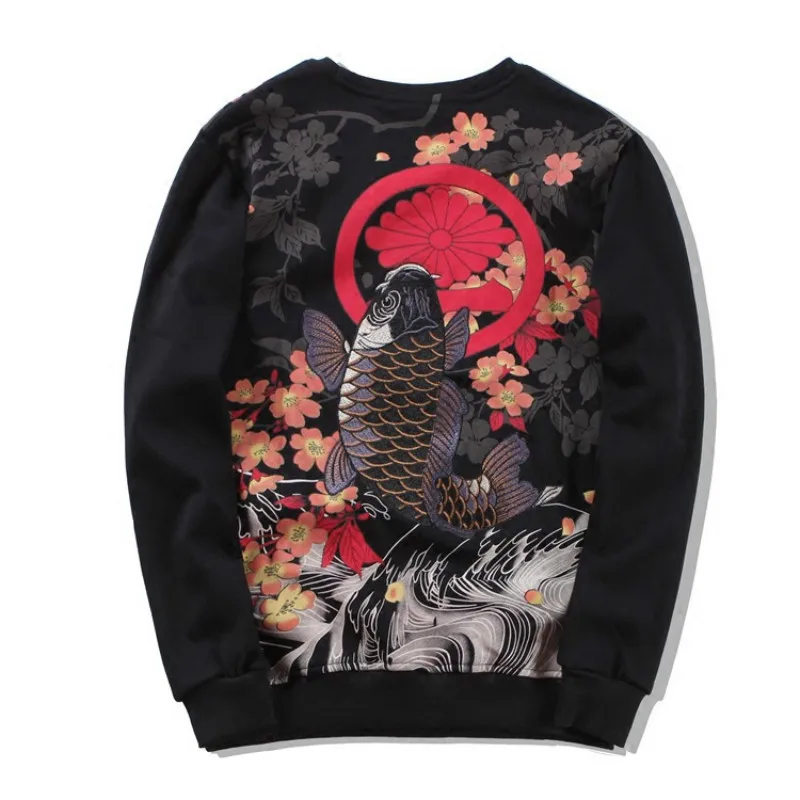 Мужские толстые Флисовые толстовки Повседневное хлопок Фитнес Вышивка Карп