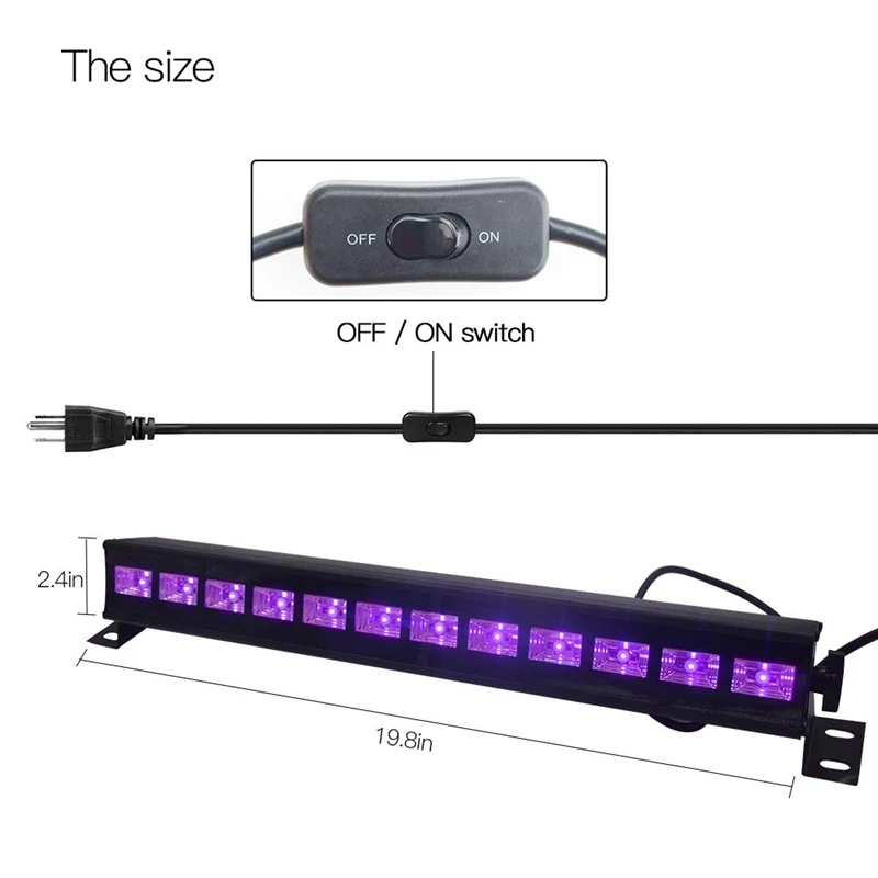 УФ светодиодная панель 12Ledx3W с черными лампами в металлическом корпусе для