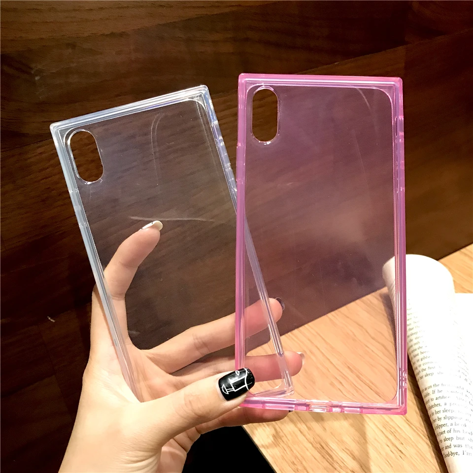 Для iPhone X 6 S 7 8 XS Max XR Plus квадратная коробка цвет прозрачный силиконовый мягкий TPU