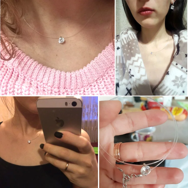 Трендовое ожерелье-чокер с кристаллами Swarovski, прозрачная леска, модные ювелирные изделия для женщин, подарки на день Святого Валентина