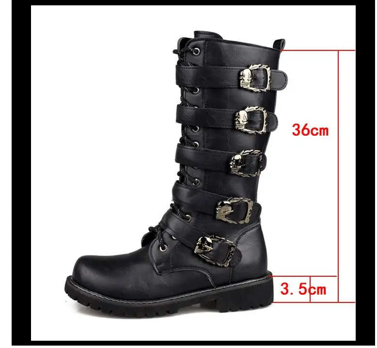 Army Boots Men High Military Combat Metal Buckle Punk Mid Calf Male Motorcycle Lace Up Men's Shoes Rock |